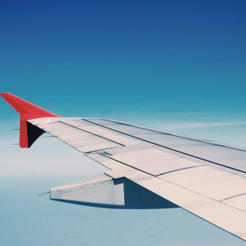 white and red airplane wing