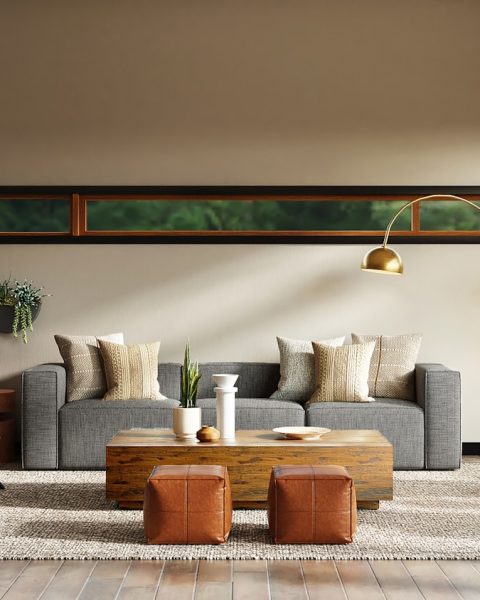 white and brown living room set